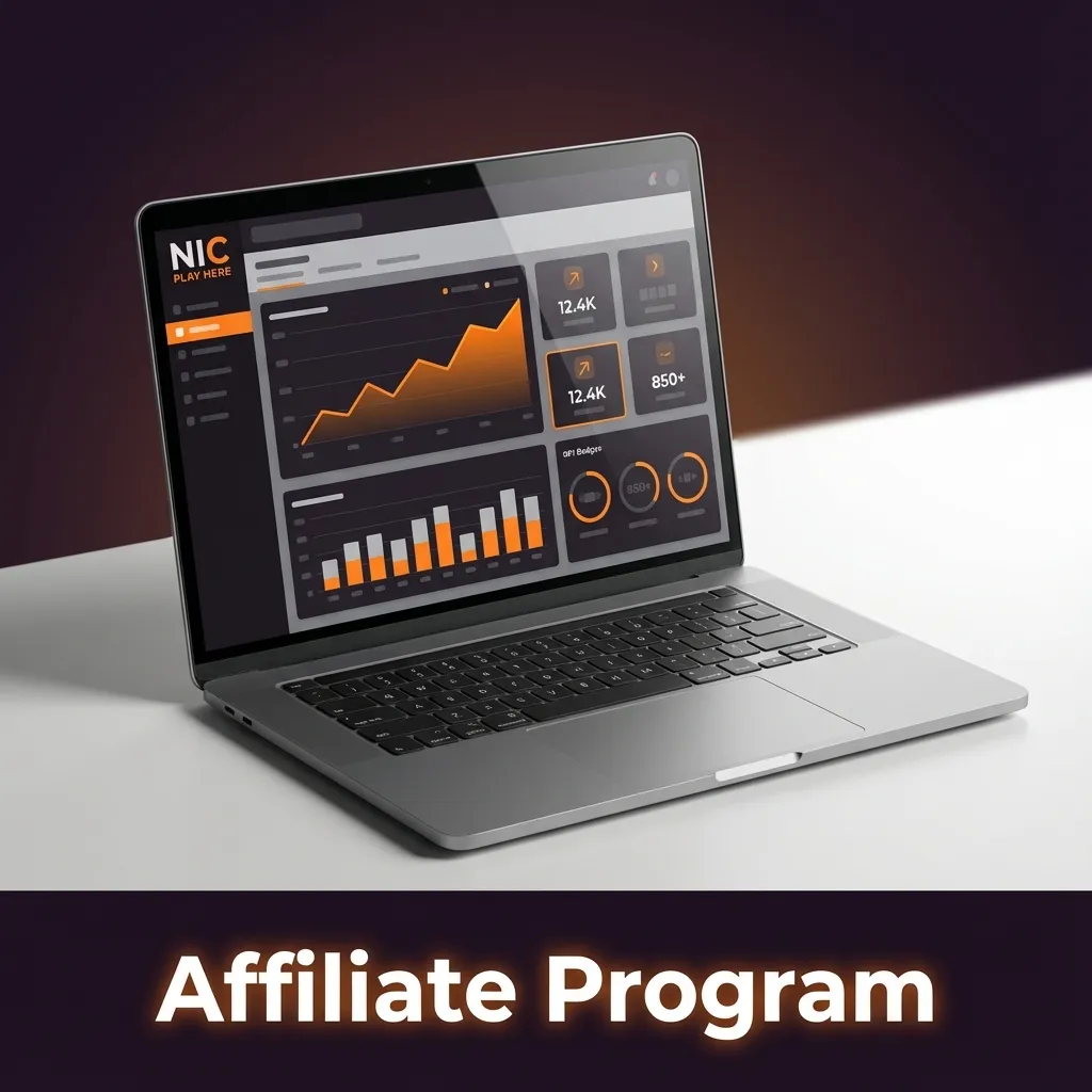 Illustration promoting Casinonic online casino affiliate program with revenue share earnings and referral tracking links