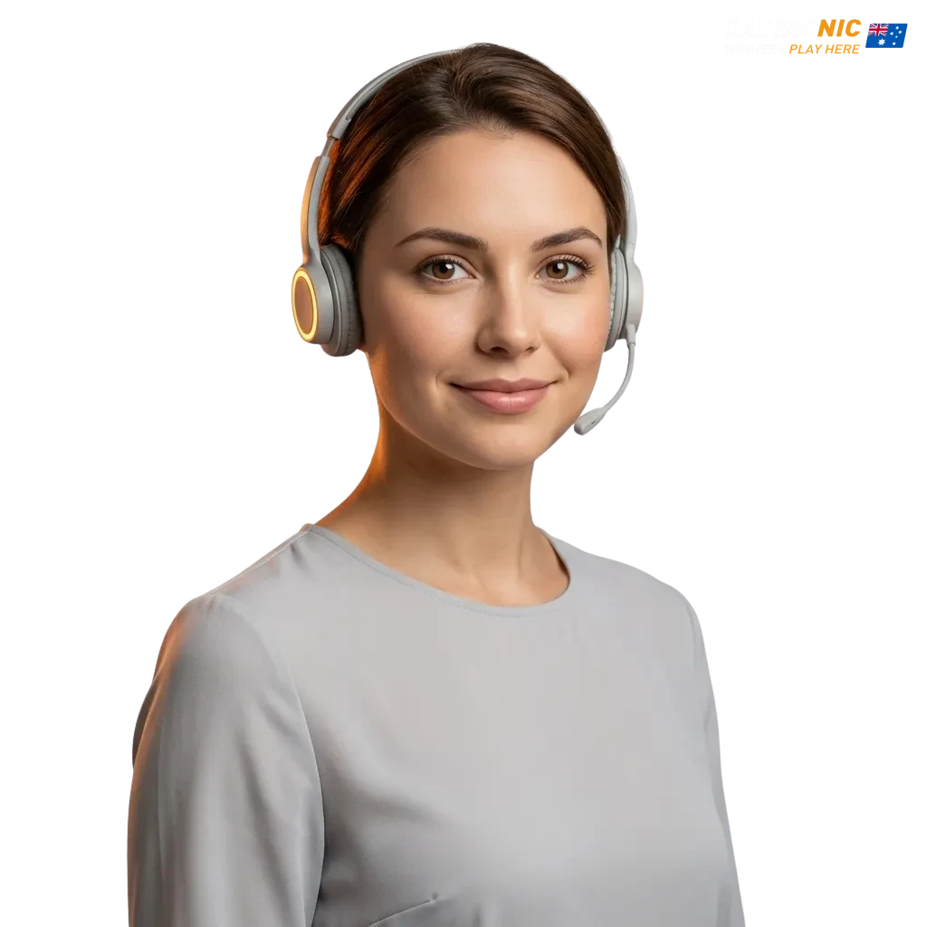 Casinonic Australia contact options page showing support via email, live chat, phone, messengers, and social networks